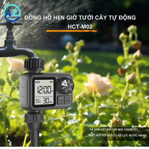 Đồng hồ hẹn giờ tưới cây tự động HCT-M02, màn hình LCD rõ nét, 2 chế độ tưới, dùng pin, chống nước