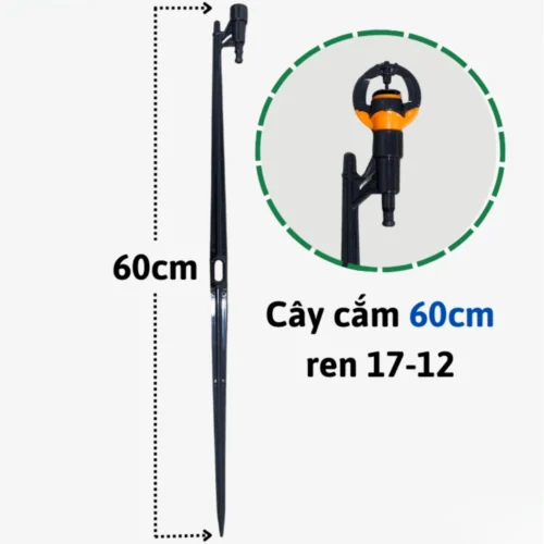 Cây cắm béc tưới 60cm ren 17mm ra ống 10/12mm